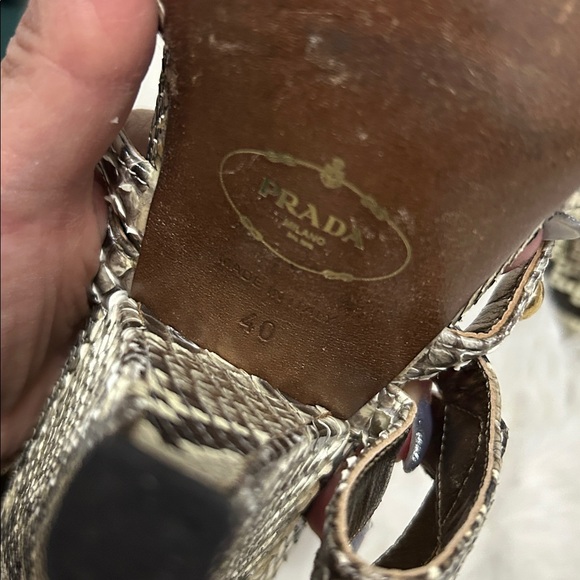 Prada Snakeskin Studded Heeled Slingback Sandals - Picture 10 of 10